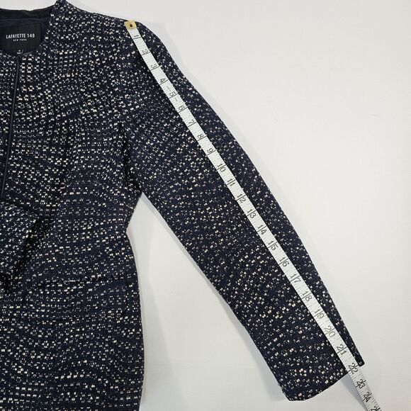 lafayette 148 Jaylan Seacliff Ink Blue Zip-Front Tweed Jacket Women's Size 4 - Picture 8 of 8